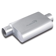 Universal Muffler Dual Chamber 3in Offset Inlet Center Outlet Aluminized Steel Universal Muffler Dual Chamber 3in Offset Inlet Center Outlet Aluminized Steel
