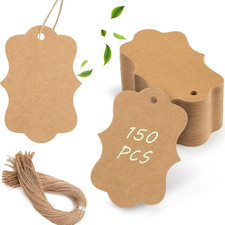 150PCS Brown Paper Kraft Tags,1.9X2.75 Inch Scalloped Gift Tags with String for