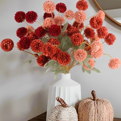 Hananona 12 Pcs Artificial Chrysanthemum Flowers, Orange Kiku Pom Pom Mums Fl...
