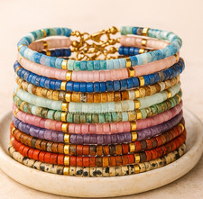 Minimalist Tube Beaded Crystal Stone Bracelet Boho Multicolor Jewelry Reiki Gift