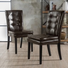 Chocolate PU Leather Dining Chairs, Tufted Back Design, 2Set of 4pcs