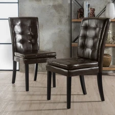 Chocolate PU Leather Dining Chairs, Tufted Back Design, 2Set of 4pcs