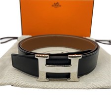 Authentic HERMES Constance Reversible H Belt 85 A Black Leather 36634006