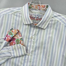 Robert Graham Shirt Mens XL White Multicolor Striped Button Up Paisley Flip Cuff