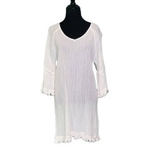Moussy white cotton boho peasant mini dress size One size fits most
