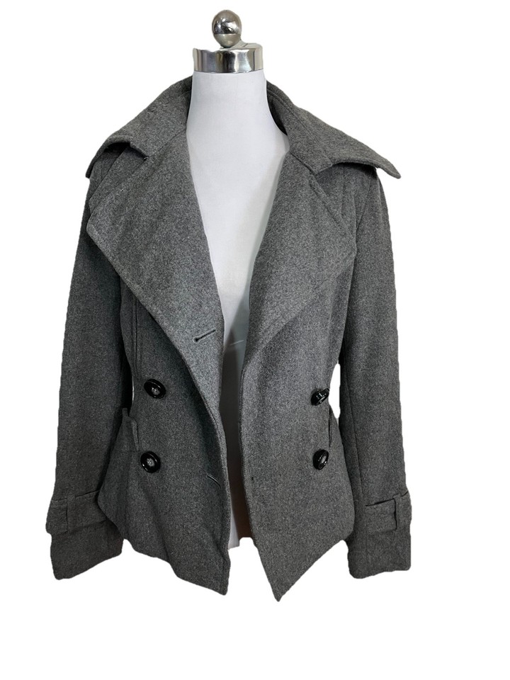 Topshop Ladies Size 8 Grey Double Breasted Wool Blend Jacket See Description