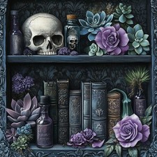 1PC 40X40cm/15.7X15.7inch, 11CT/14CT Print Cross Stitch DIY Kit, Skull Bookshelf