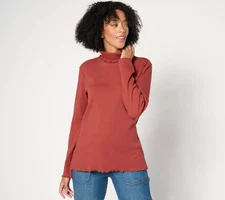 Isaac Mizrahi Live! Essentials Pima Rib Turtleneck Top with Lettuce Hem Smoked P