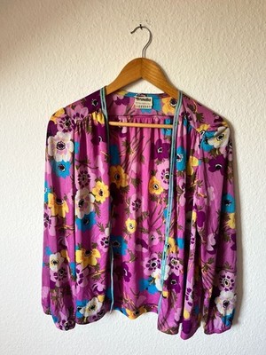 Brunella Vintage Floral Open Front Blouse Made in Italy Size 40
