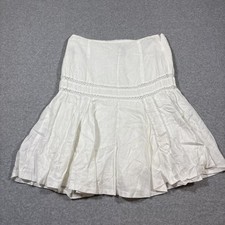 Lauren Ralph Lauren Sz 8 Linen White Midi Skirt Lined Bohemian Boho VTG