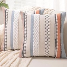 Boho Throw Pillow Covers 18x18 Set of 18" x 18" Pack of 2 Orange-blue Stripe