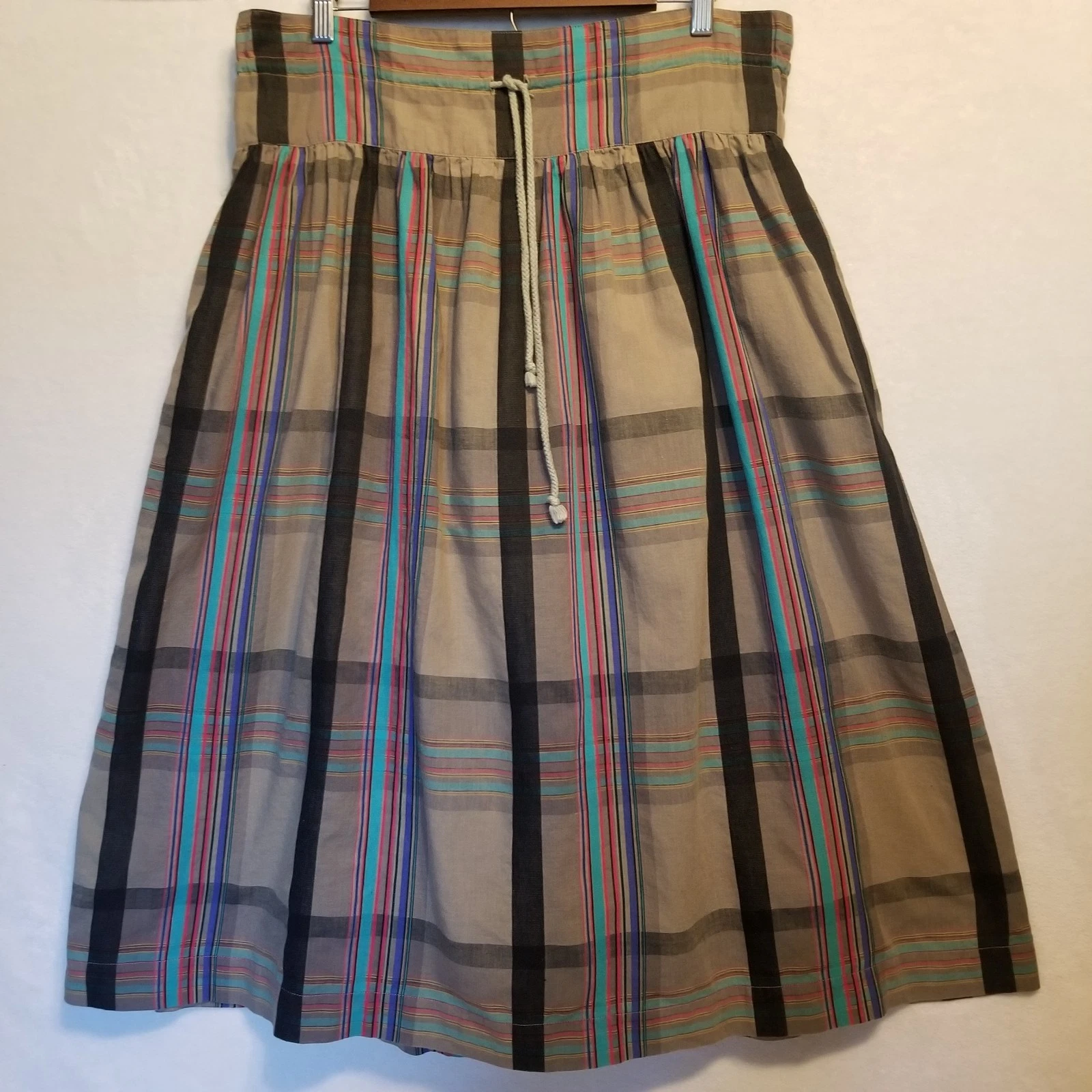 Jones New York 10 Skirt Midi Plaid Linen Cotton Blend Vintage Academia Preppy