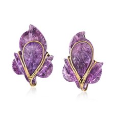Vintage 44.00 ct. t.w. Carved Amethyst Clip-On Earrings in 14kt Yellow Gold