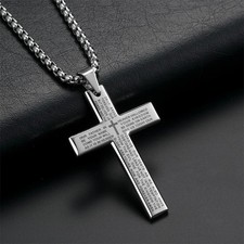 Stainless Steel Cross Necklace for Men, Cross Pendant Necklace with Chain Gift