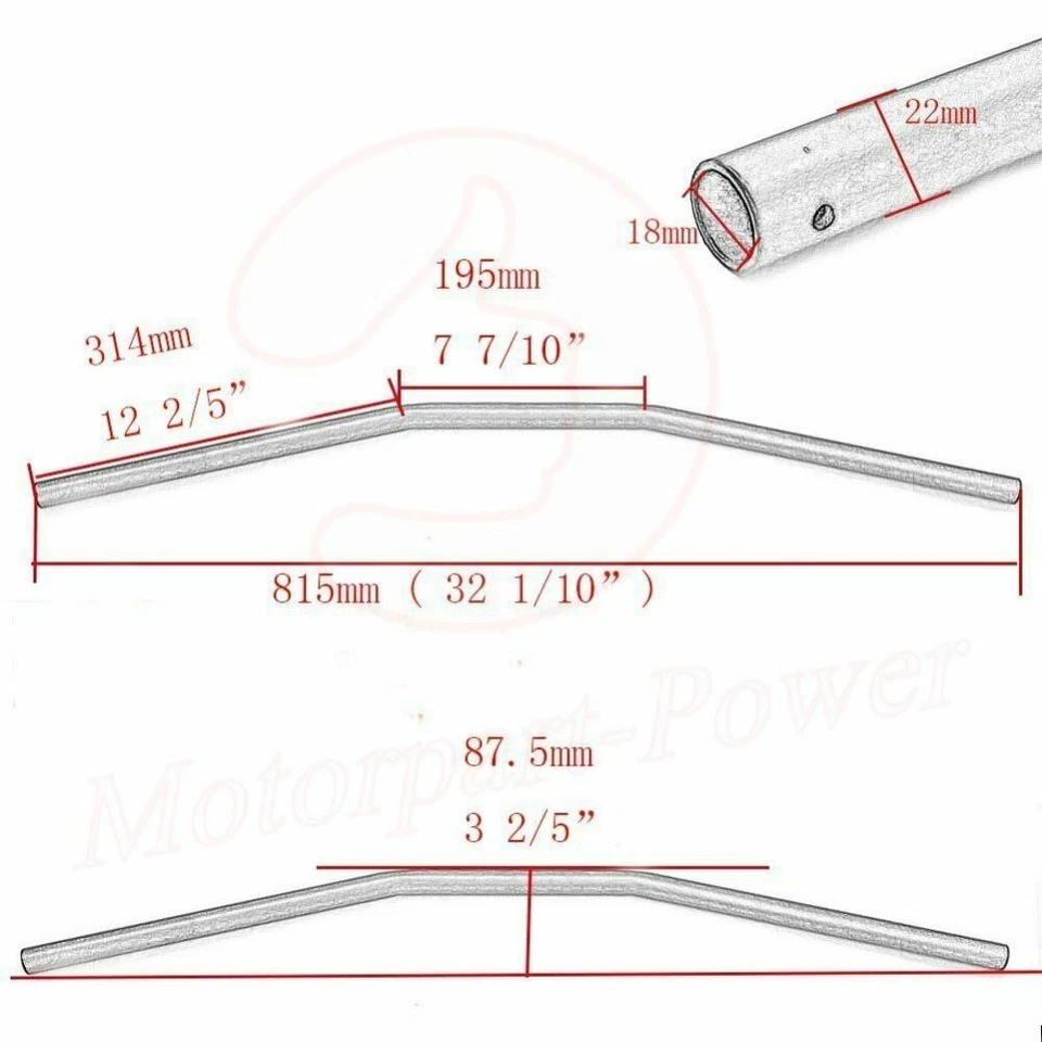Manillar de motocicleta 7/8" 22 mm barra recta de arrastre negra para Honda Yamaha Harley Foto 2 de 4