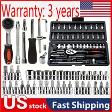 46Pcs Socket Set Car Repair Tool Ratchet Torque Wrench Kit 1/4" Drive with Box=