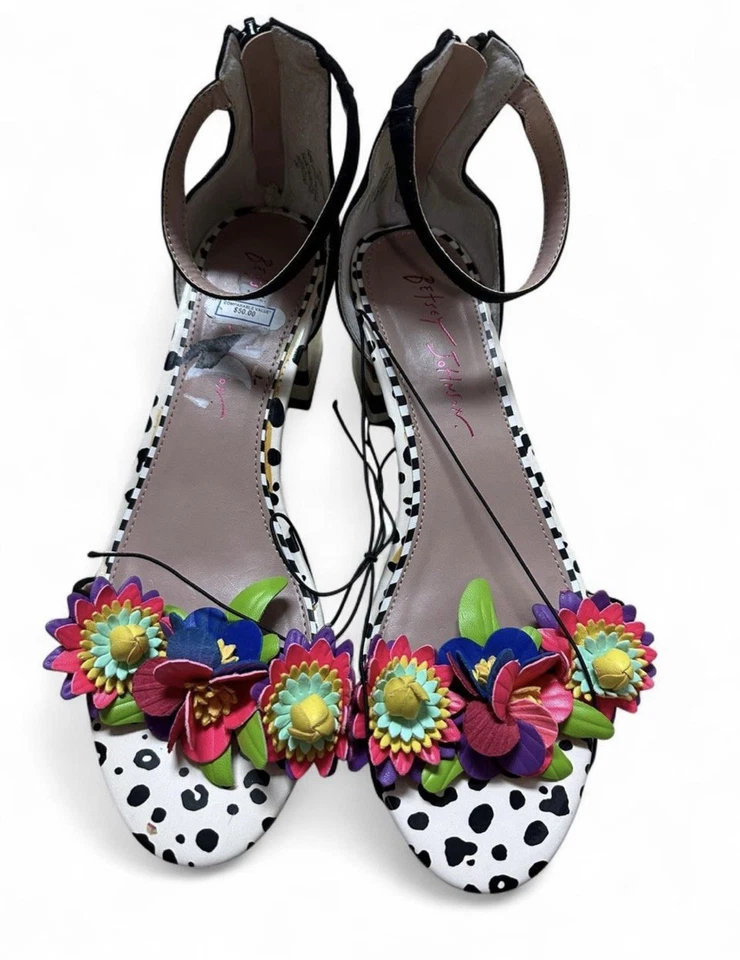 Y2k De Colección Blanco y Negro Rayas BETSEY Johnson Tacón Alto Floral Fairycore Nuevo Foto 3 de 4