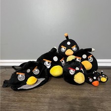 Angry Birds Plush Lot Black Bomb Bird Push Backpack and Clips