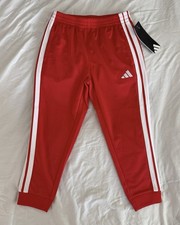 adidas Boys Track Pants Red White Elastic Waist Tapered Leg Size 5 AK1054