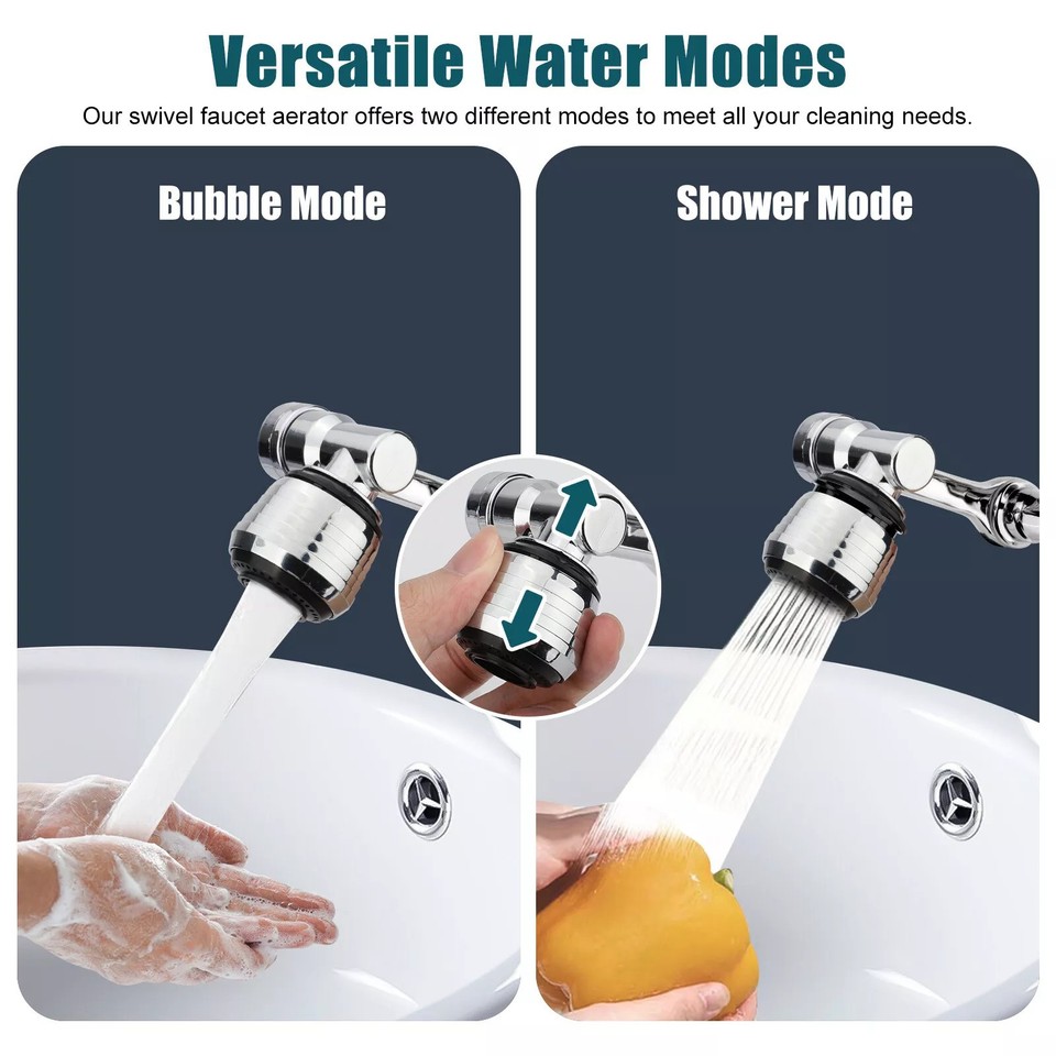 2 Pack Universal 1080° Swivel Extension Faucet Rotate Robotic Arm Tap ...