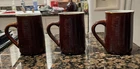 3 Vintage 1950s Red Wing Pottery Village Green Brown Glaze Coffee Mugs  5"