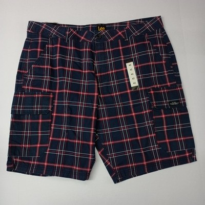 Lee Cargo Shorts Men's Size 42 Blue Red Plaid Checkered Cotton Blend