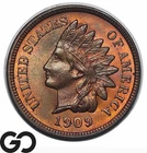 1909 Indian Head Cent Penny, Red Brown, Lustrous Solid Gem BU++ RB