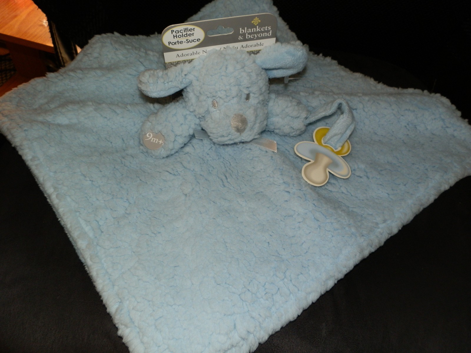 SECURITY BLANKET BEYOND PUPPY DOG BLUE SHERPA STROLLER TIES PACI HOLDER SQUARE