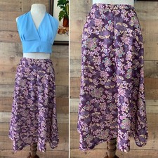 Vintage 1970s Purple Floral A-line Skirt Size Small Pull On Elastic Waist