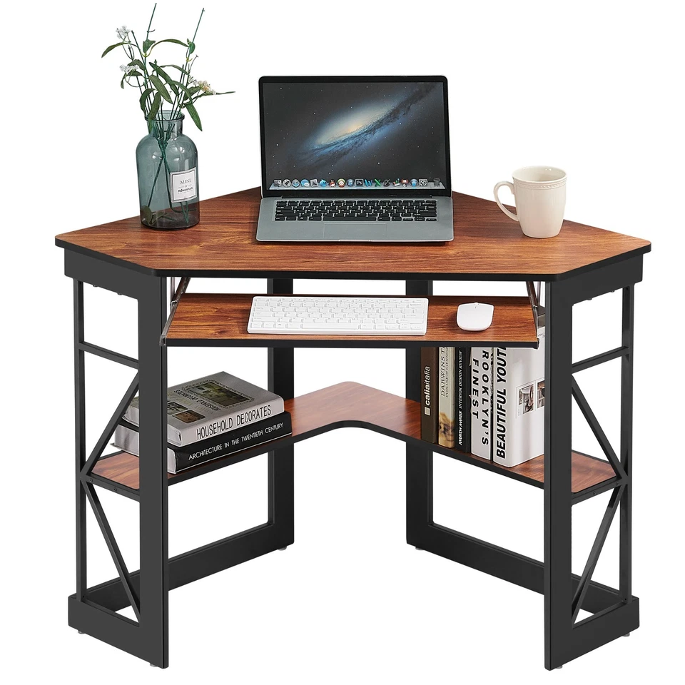 Home Office Table Corner Desk Computer Writing Table Keyboard Tray & bookShelf - Image 2 of 4