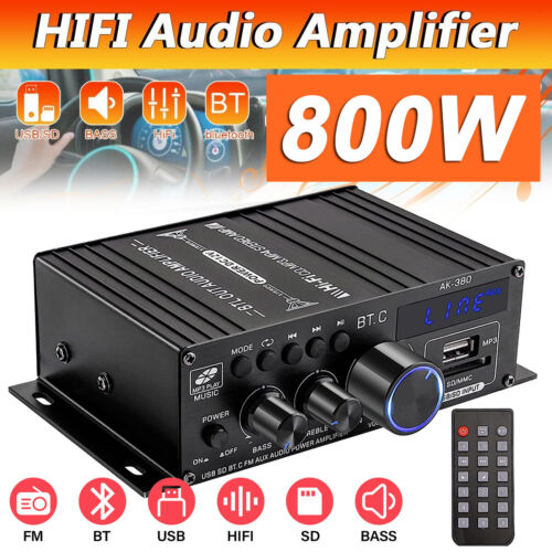 800W Bluetooth Verstärker Stereo Amplifier HIFI Digital Vollverstärker FM Radio - Afbeelding 1 van 12