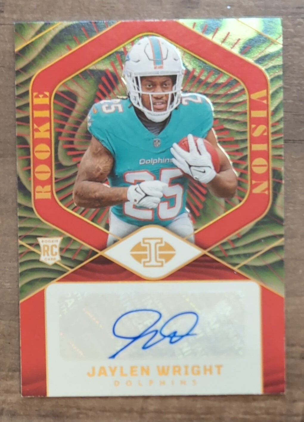 Jaylen Wright 2024 Panini Illusions /99 RC Rookie Vision Auto Red Dolphins