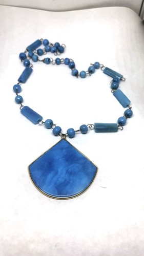 Vintage Etched COZUMEL & Palm Trees 35 BLUE STONES 22.5" Long Necklace - Picture 7 of 12