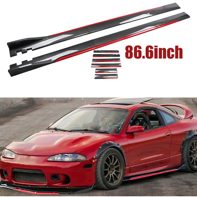 Carbon Fiber Look 86.6'' Side Skirt Extension Spoiler Splitter For Mitsubishi E