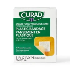 CURAD Plastic Adhesive Patch, 1.5" x 1.5", Box of 100
