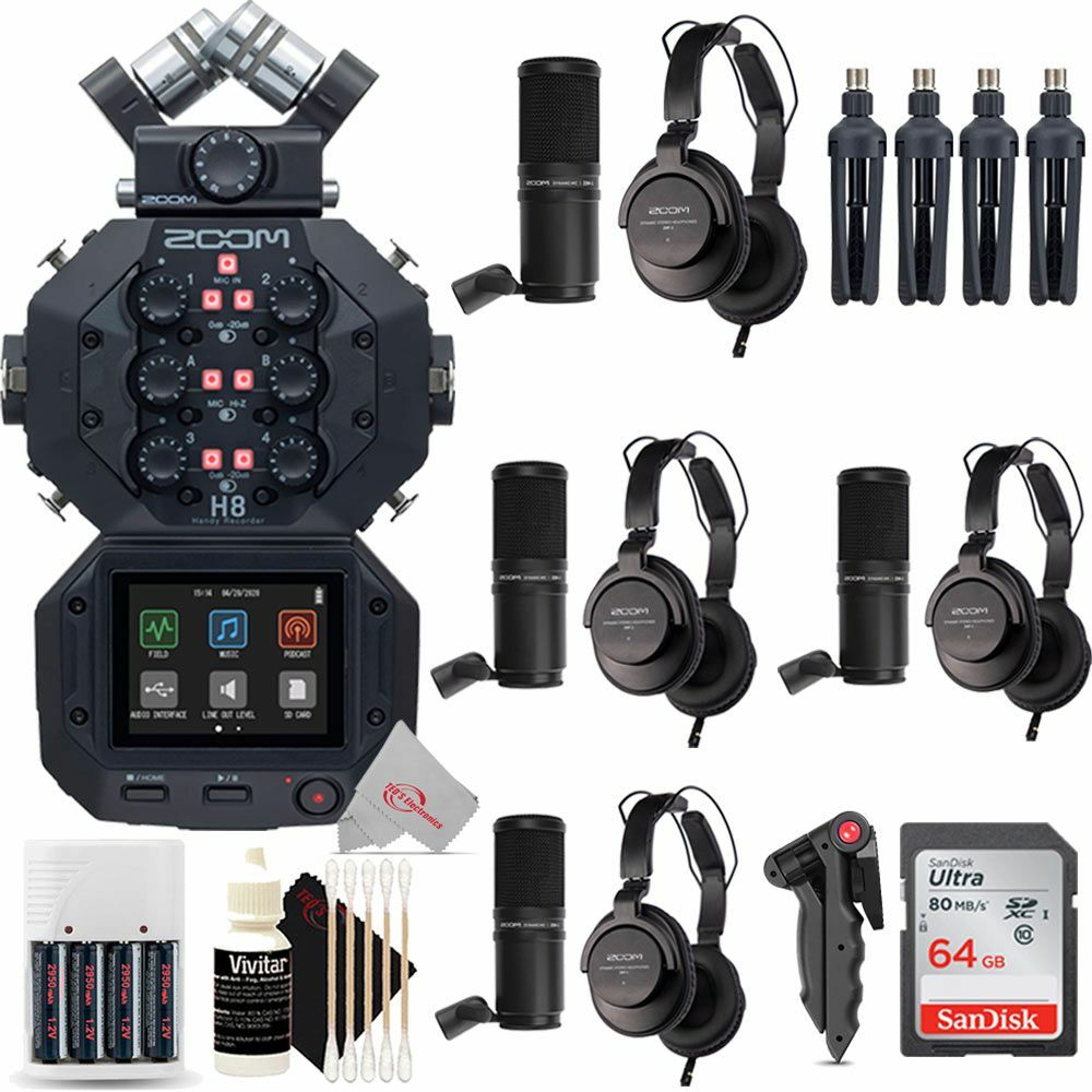 Zoom H8 8-Input 12-Track Digital Handy Audio Recorder + Four