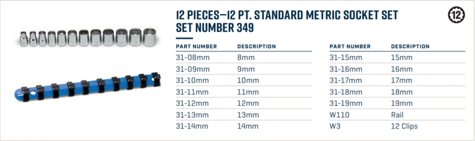 Wright Tool 12 Point Socket Set 12 Piece 3/8" Drive Metric 349 - Image 2 of 2