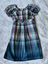Mossimo Supply Co Girls Blue Plaid Balloon Short Sleeve Fit Flare Dress Sz M