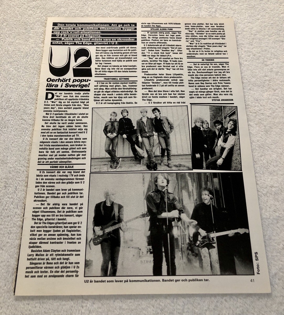 U2 1983 BONO THE EDGE Clipping Poster Swedish Music magazine Okej U2 1983 BONO THE EDGE Clipping Poster Swedish Music magazine Okej
