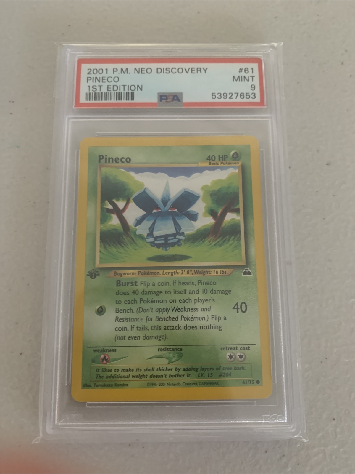 2001 Pokemon Neo Discovery 1st Edition Pineco #61 PSA 9