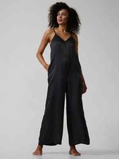 Athleta M Calm Cool Sleep Romper Medium Lounge Pajama Black NEW