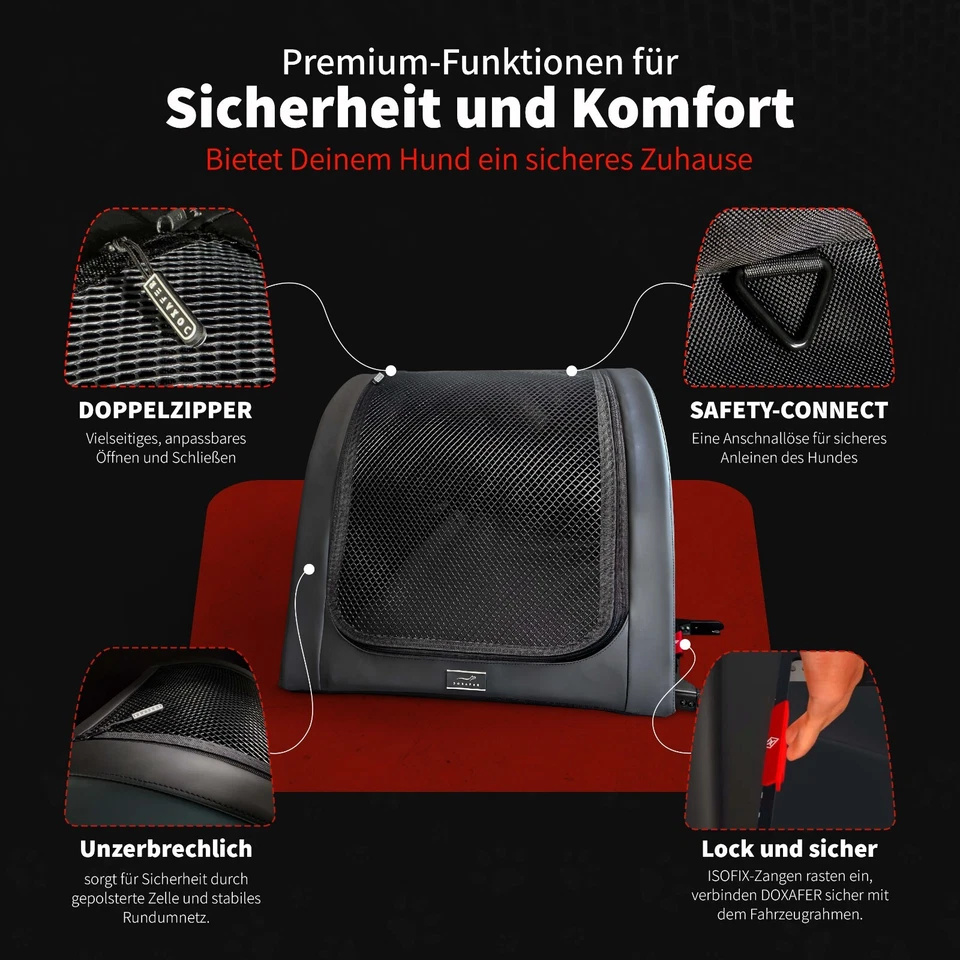 Hundebox mit ISOFIX – DOXAFER® Hunde Autositz Auto Rückbank | Sicher & Bequem - Bild 3 von 4