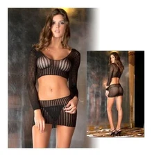 2pc Quarter Crochet Net Bodystocking O/S