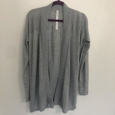 LULULEMON 100 Merino Wool Women  s Heathered Light Blue Cardigan Sweater Size 6