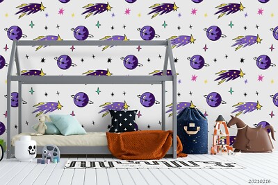 3D Planet Shooting Star Purple Self-adhesive Removable Wallpaper Murals Wall 742