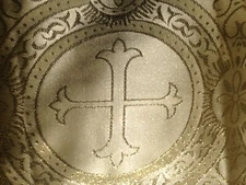 CLERGY LITURGICAL JACQUARD GOLD METALLIC CROSS PASTOR FABRIC SOLD BY YARD