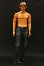 Realistic Tan Adult Male Standing Full Body Fiberglass Mannequin with Wig