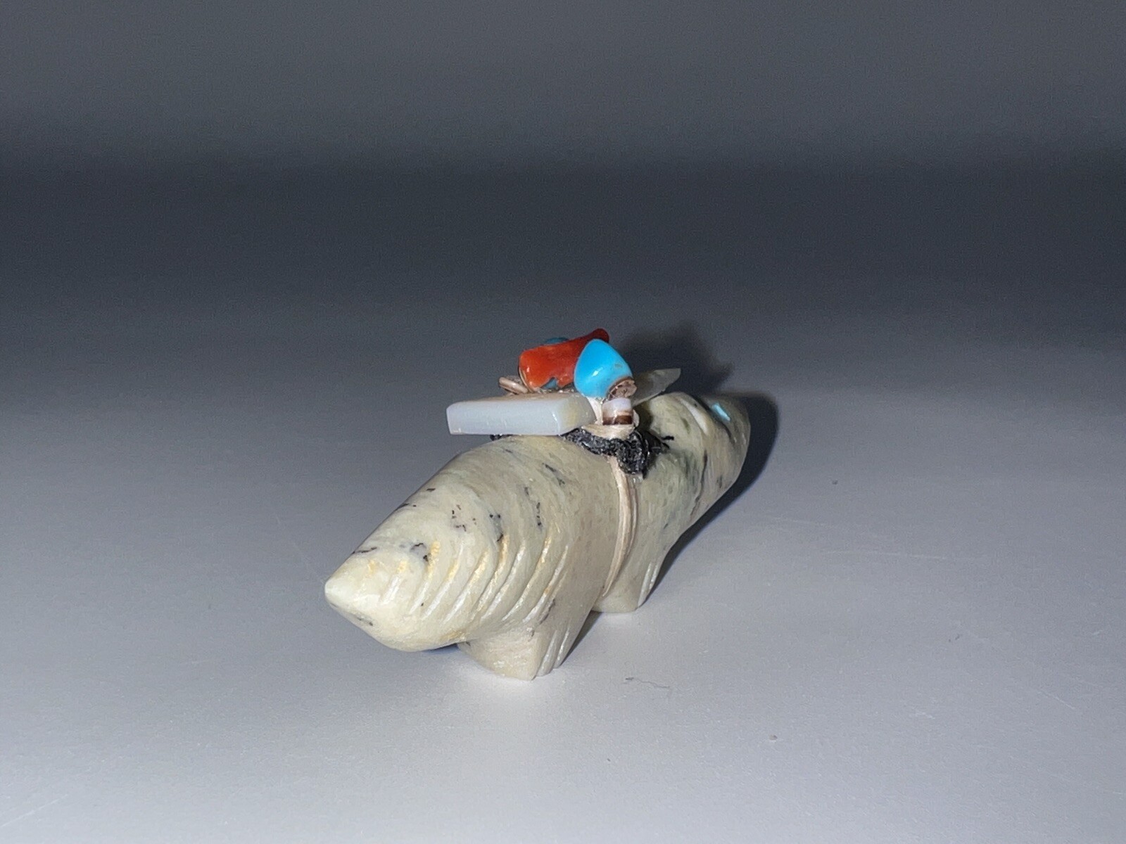 Native American 1970’s Zuni Carved Stone Wolf Fetish By Edna Leki (d.)