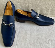 Gucci 247499 Men’s Navy Maritime Lifford Silvertone Horsebit Loafers G 8 US 8.5