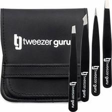 Tweezer Guru 4-piece Tweezers Set - Stainless Steel Slant Tip Assorted Sizes